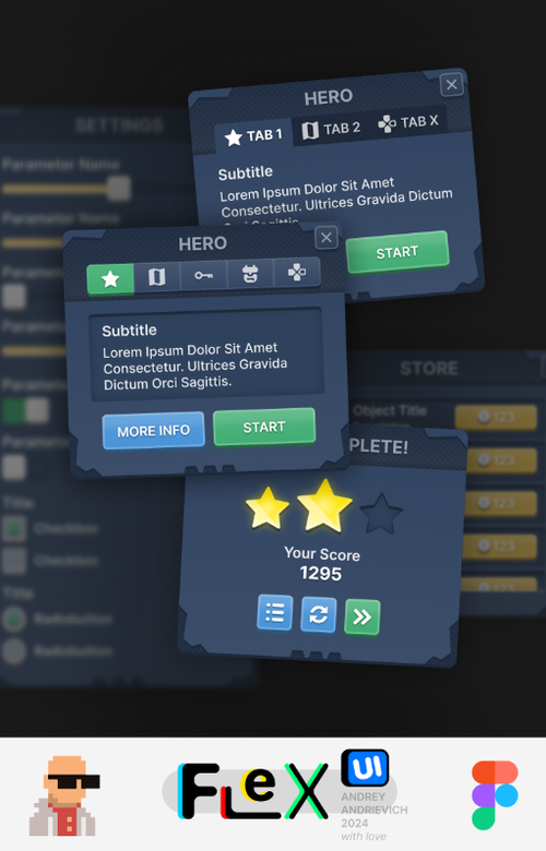 UI Kit. FlexUI v2.009. Mobile game interface in space sci-fi style